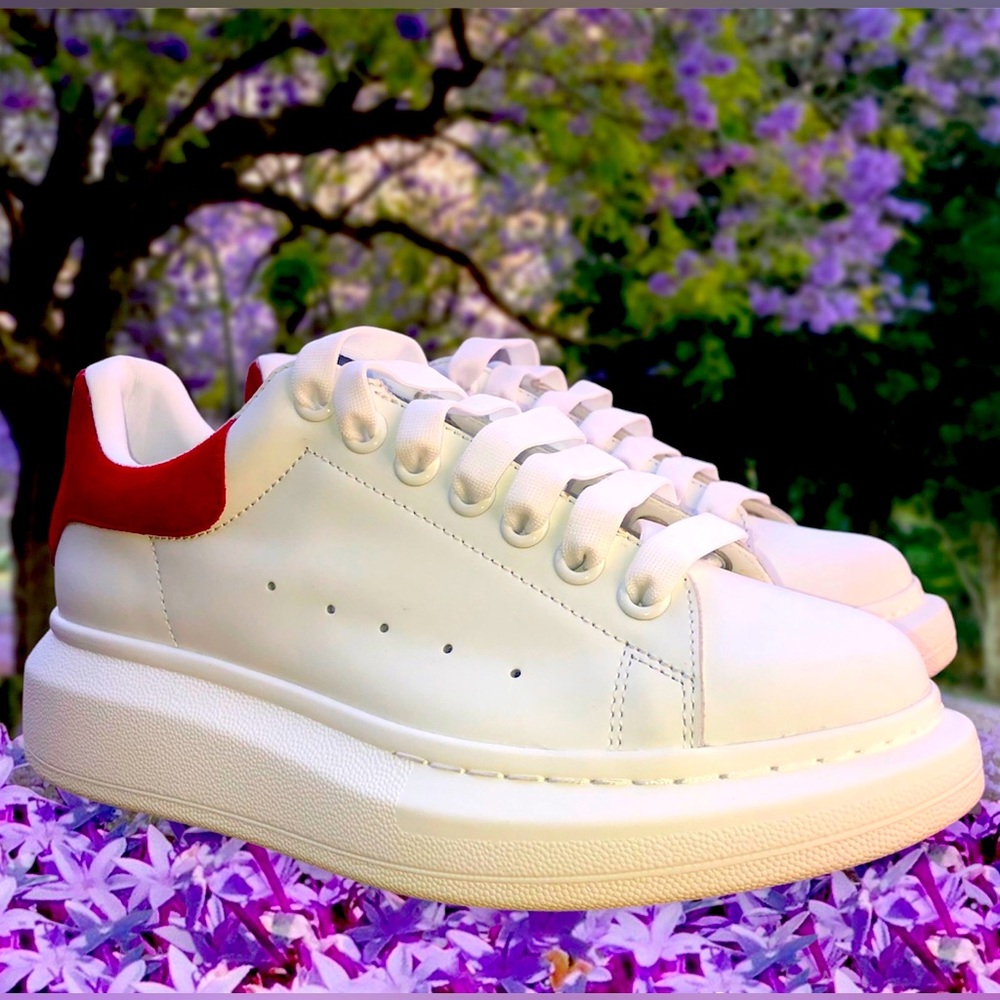 Alexander McQueen White and Red Chunky Oversized Sneakers For Women